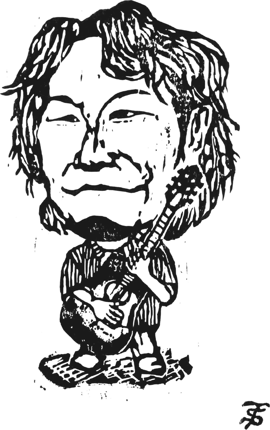 遠山八音 似顔絵イラスト(ギターを抱えた線画)